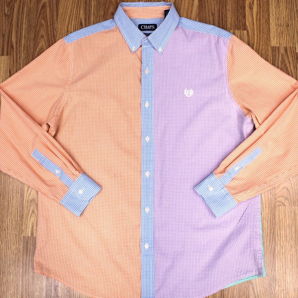 CHAPS REGULAR FIT COTTON SHIRT GINGHAM PLAID Sz LARGE, L